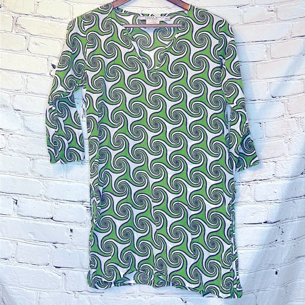 Gretchen Scott Designs Green Purple Long Sleeve Swimsuit Cover-Up Size Small